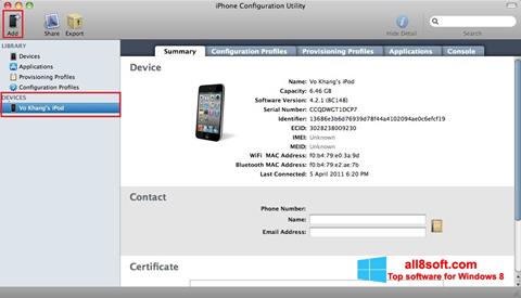 Zrzut ekranu iPhone Configuration Utility na Windows 8