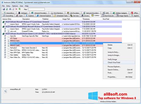 Zrzut ekranu AutoRuns na Windows 8