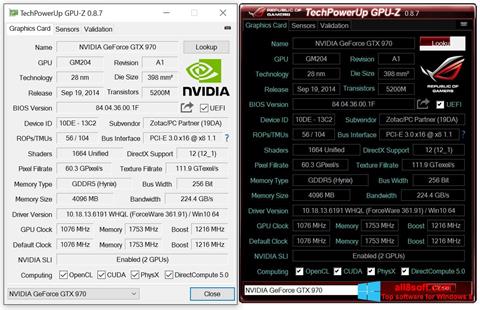 Zrzut ekranu GPU-Z na Windows 8