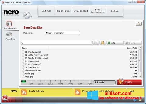 Zrzut ekranu Nero StartSmart na Windows 8