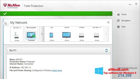 Zrzut ekranu McAfee Total Protection na Windows 8