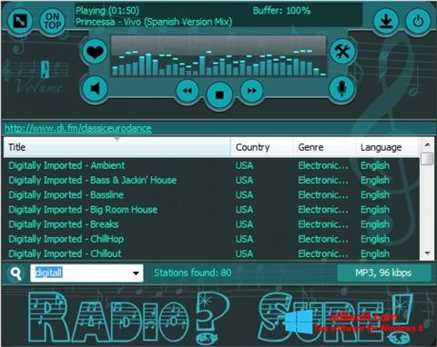 Zrzut ekranu RadioSure na Windows 8
