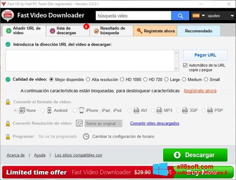 Zrzut ekranu Fast Video Downloader na Windows 8