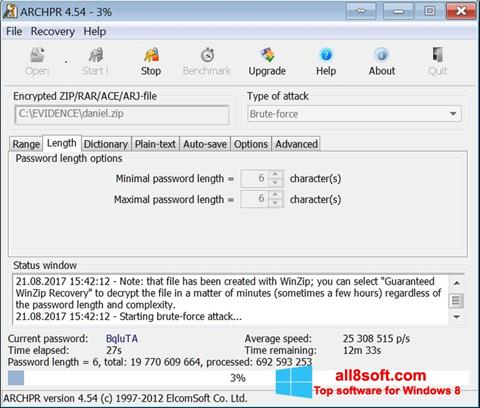 Zrzut ekranu Advanced Archive Password Recovery na Windows 8