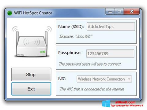 Zrzut ekranu Wi-Fi HotSpot Creator na Windows 8
