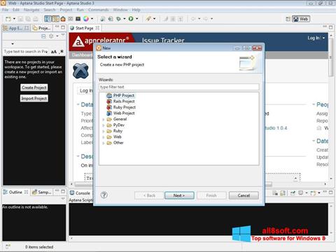 Zrzut ekranu Aptana Studio na Windows 8