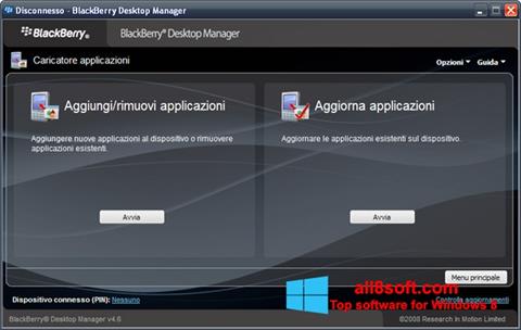 Zrzut ekranu BlackBerry Desktop Manager na Windows 8