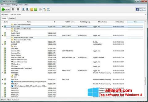 Zrzut ekranu Advanced IP Scanner na Windows 8