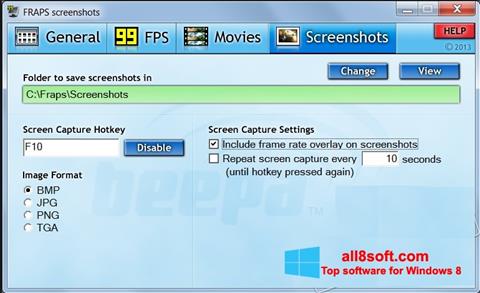 Zrzut ekranu Fraps na Windows 8