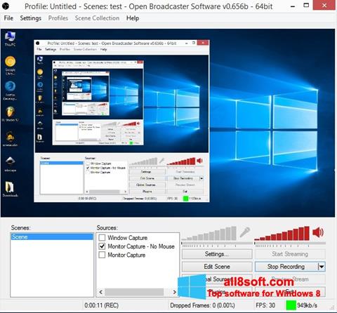 Zrzut ekranu Open Broadcaster Software na Windows 8