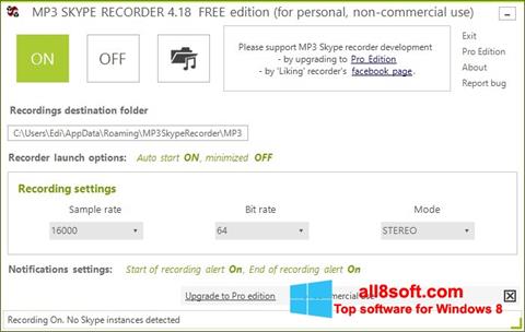 Zrzut ekranu MP3 Skype Recorder na Windows 8