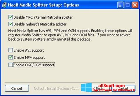 Zrzut ekranu Haali Media Splitter na Windows 8