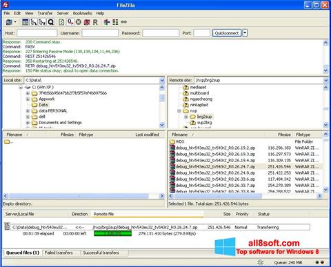 Zrzut ekranu FileZilla na Windows 8