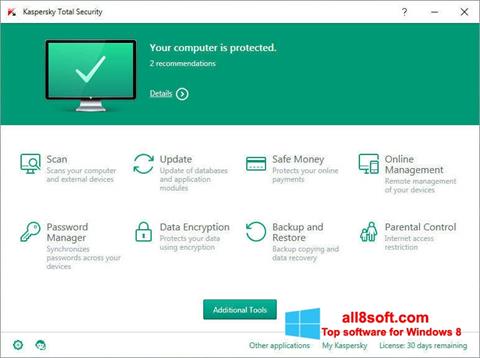 Zrzut ekranu Kaspersky Total Security na Windows 8