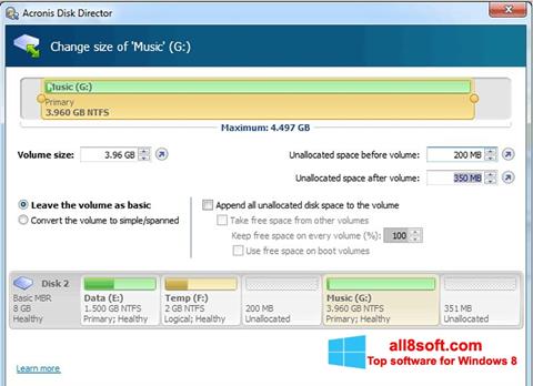 Zrzut ekranu Acronis Disk Director Suite na Windows 8