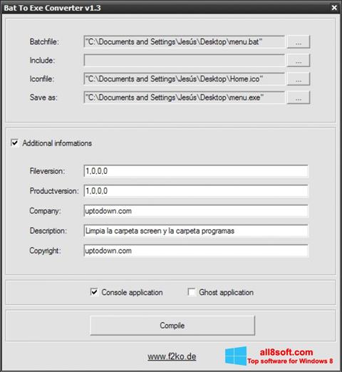 Zrzut ekranu Bat To Exe Converter na Windows 8