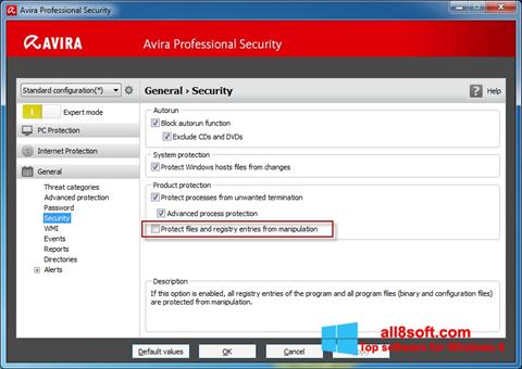 Zrzut ekranu Avira Professional Security na Windows 8