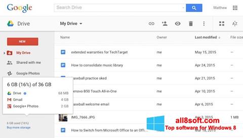 Zrzut ekranu Google Drive na Windows 8