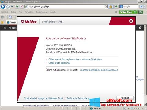 Zrzut ekranu McAfee SiteAdvisor na Windows 8