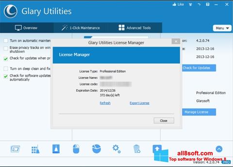 Zrzut ekranu Glary Utilities na Windows 8
