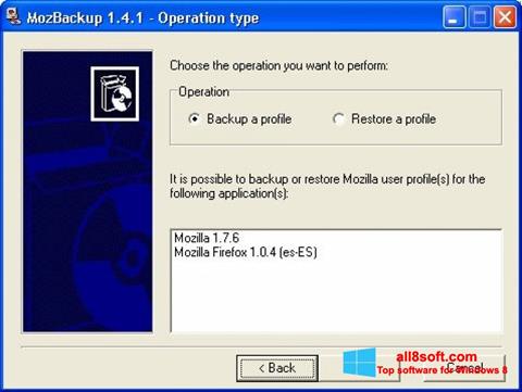 Zrzut ekranu MozBackup na Windows 8