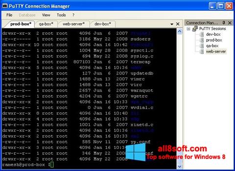 Zrzut ekranu PuTTY Connection Manager na Windows 8
