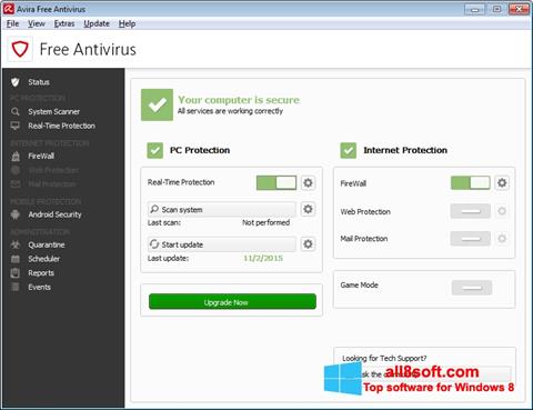 Zrzut ekranu Avira Free Antivirus na Windows 8