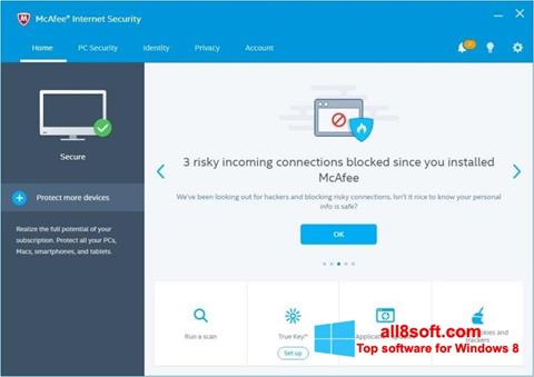Zrzut ekranu McAfee Internet Security na Windows 8
