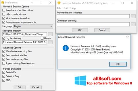 Zrzut ekranu Universal Extractor na Windows 8