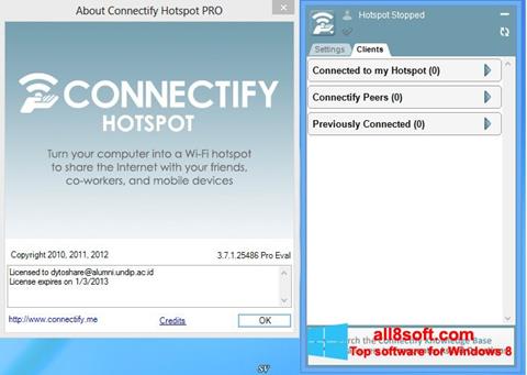 Zrzut ekranu Connectify Hotspot na Windows 8