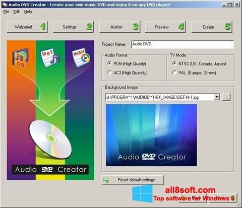 Zrzut ekranu Audio DVD Creator na Windows 8