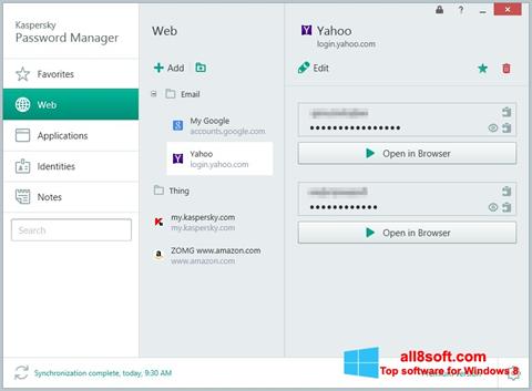 Zrzut ekranu Kaspersky Password Manager na Windows 8