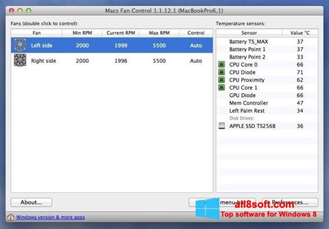 Zrzut ekranu Macs Fan Control na Windows 8