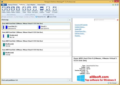 Zrzut ekranu Paragon Partition Manager na Windows 8