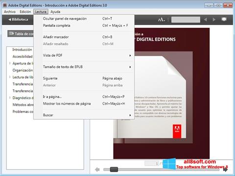 Zrzut ekranu Adobe Digital Editions na Windows 8