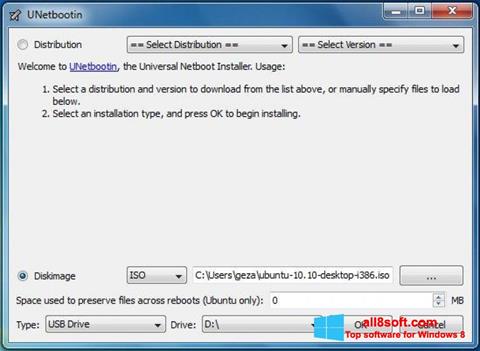 Zrzut ekranu UNetbootin na Windows 8