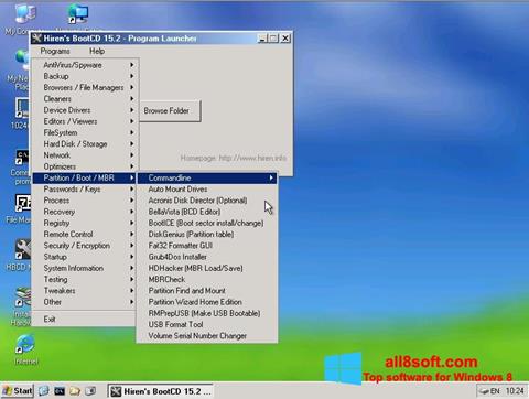 Zrzut ekranu Hirens Boot CD na Windows 8