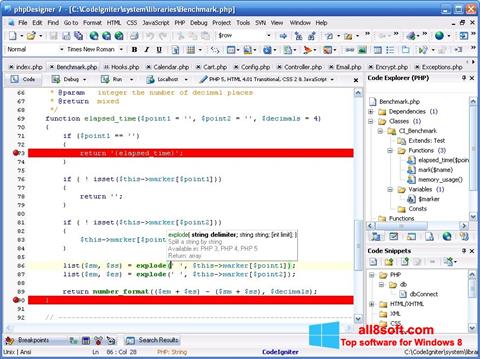 Zrzut ekranu phpDesigner na Windows 8