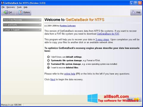 Zrzut ekranu GetDataBack na Windows 8