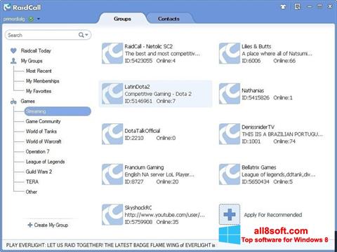 Zrzut ekranu RaidCall na Windows 8