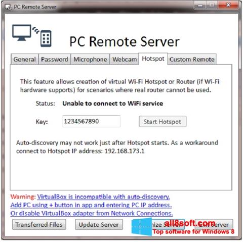 Zrzut ekranu PC Remote Server na Windows 8
