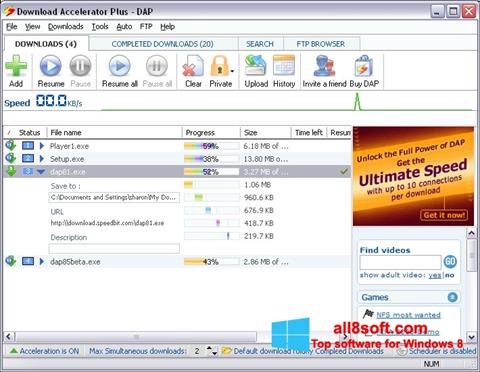Zrzut ekranu Download Accelerator Plus na Windows 8