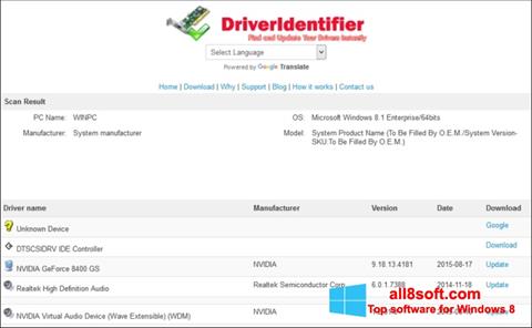 Zrzut ekranu Driver Identifier na Windows 8