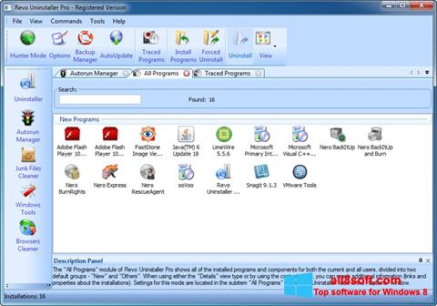 Zrzut ekranu Revo Uninstaller na Windows 8