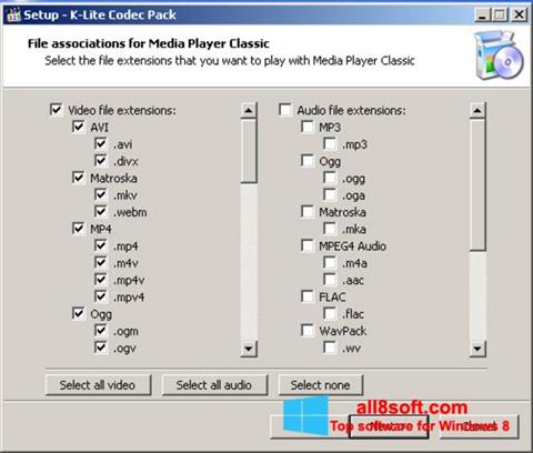 Zrzut ekranu K-Lite Codec Pack na Windows 8