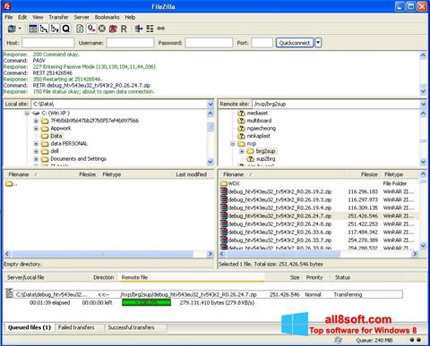 Zrzut ekranu FileZilla Server na Windows 8