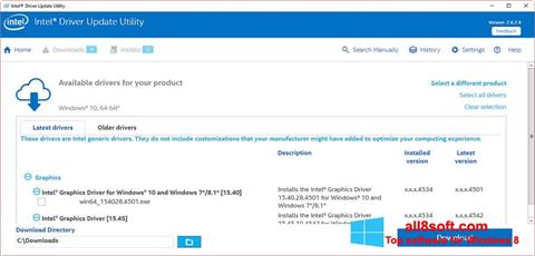 Zrzut ekranu Intel Driver Update Utility na Windows 8